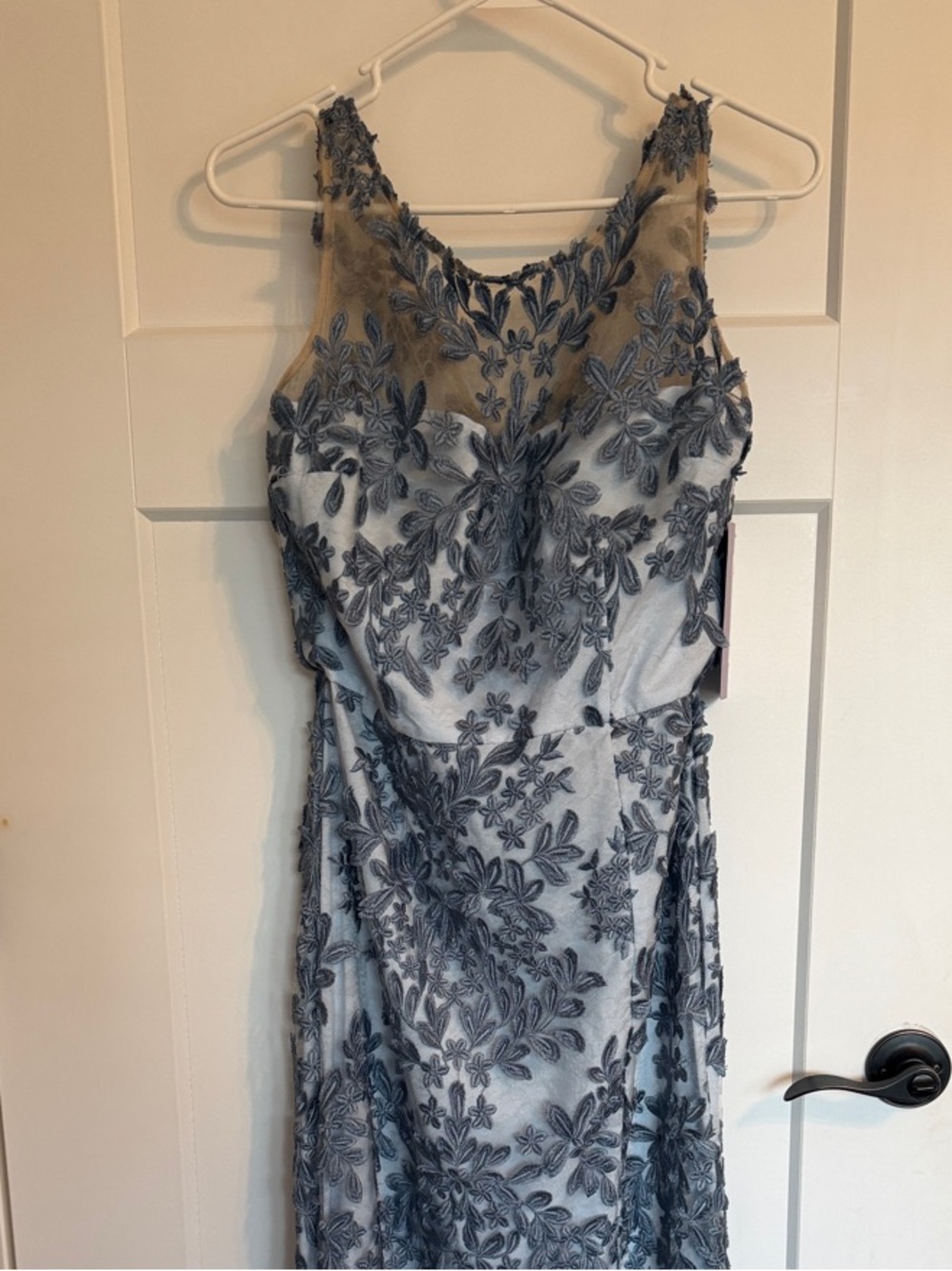 JS Collections Blue Lace Appliqué Maxi Dress